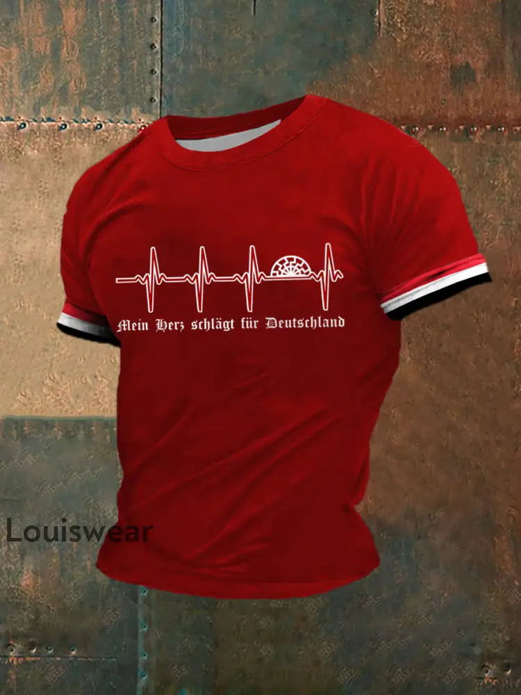 Herren Mein Herz schlägt für Deutschland bedrucktes Kurzarm-T-Shirt Rot / S