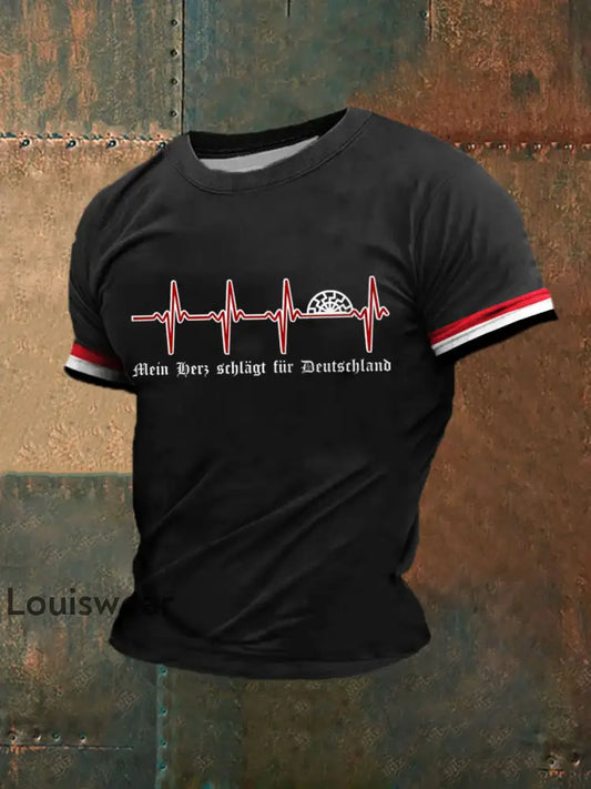 Herren Mein Herz schlägt für Deutschland bedrucktes Kurzarm-T-Shirt Schwarz / S