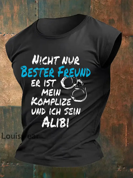 Herren ’Nicht Nur Bester Freund Auch Komplize Alibi’ Bedruckte Weste Schwarz / S