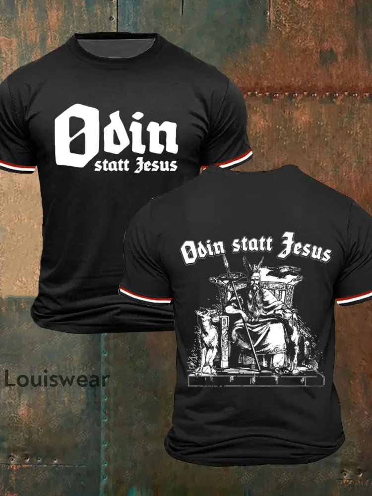 Herren Odin Statt Jesus bedrucktes Kurzarm-T-Shirt Schwarz / S