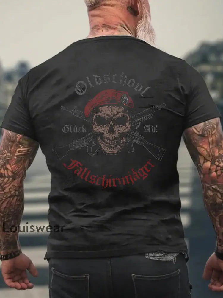 Herren Oldschool Fallschirm jäger T-Shirt mit kurzen Ärmeln Schwarz / S
