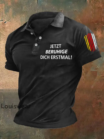 Herren-Polo-Shirt Beruhige dich bedruckt Schwarz / S