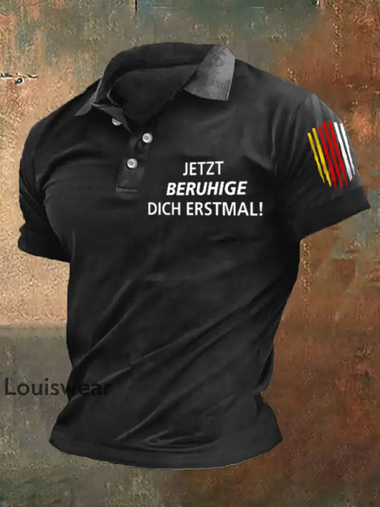 Herren-Polo-Shirt Beruhige dich bedruckt Schwarz / S
