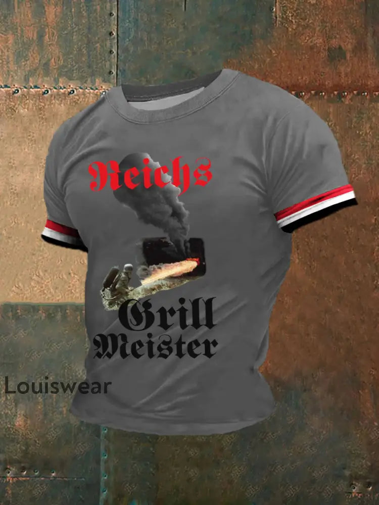 Herren-Reichs grill meister bedrucktes Kurzarm-T-Shirt Grau / S
