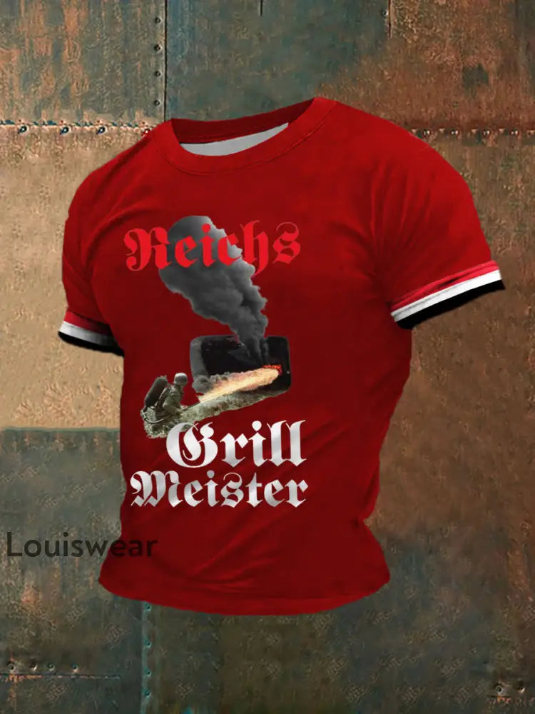 Herren-Reichs grill meister bedrucktes Kurzarm-T-Shirt Rot / S