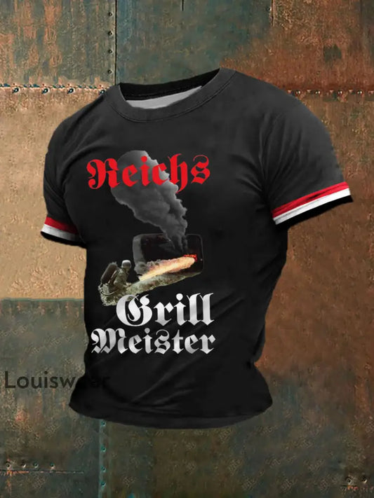 Herren-Reichs grill meister bedrucktes Kurzarm-T-Shirt Schwarz / S