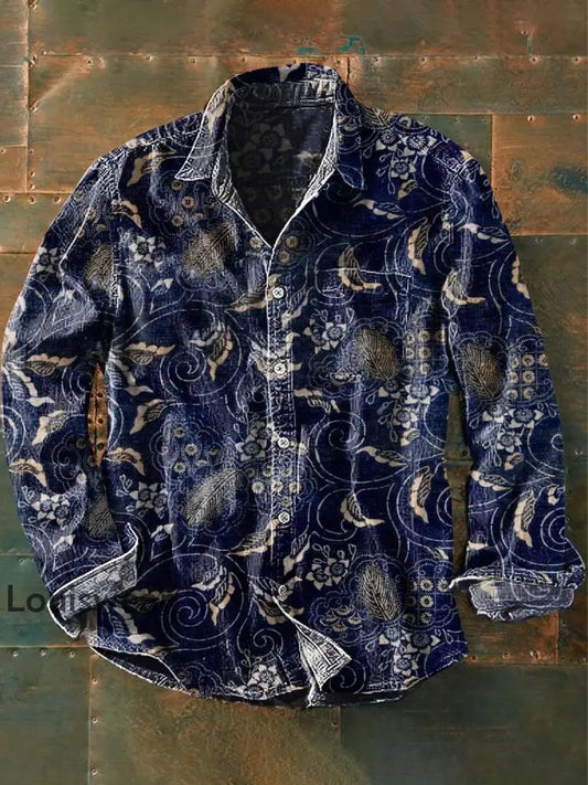 Herren Retro-Blumen druck Lässiges Langarm-Revers hemd als bild / S