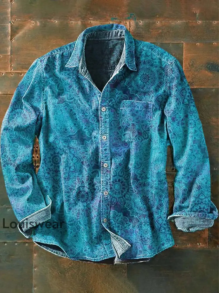 Herren Retro-Blumen druck Lässiges Revers-Langarm-Shirt als bild / S