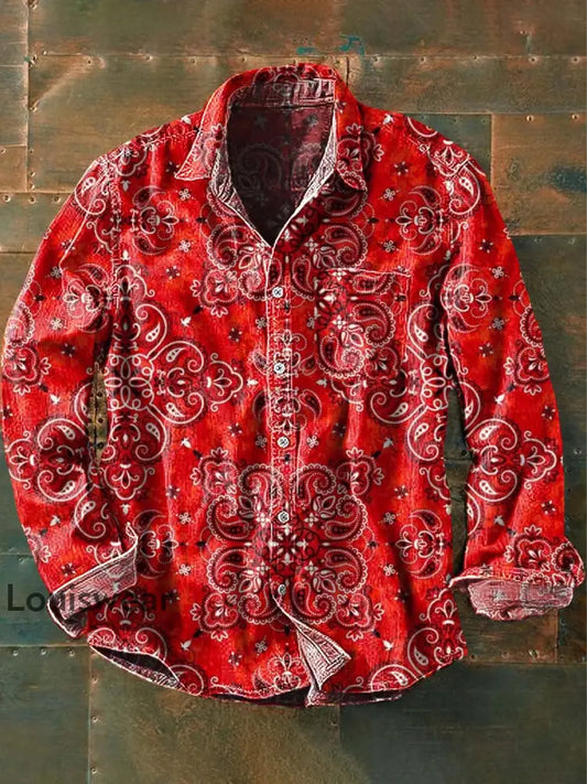 Herren Retro-Blumen druck Lässiges Revers-Langarm-Shirt als bild / S