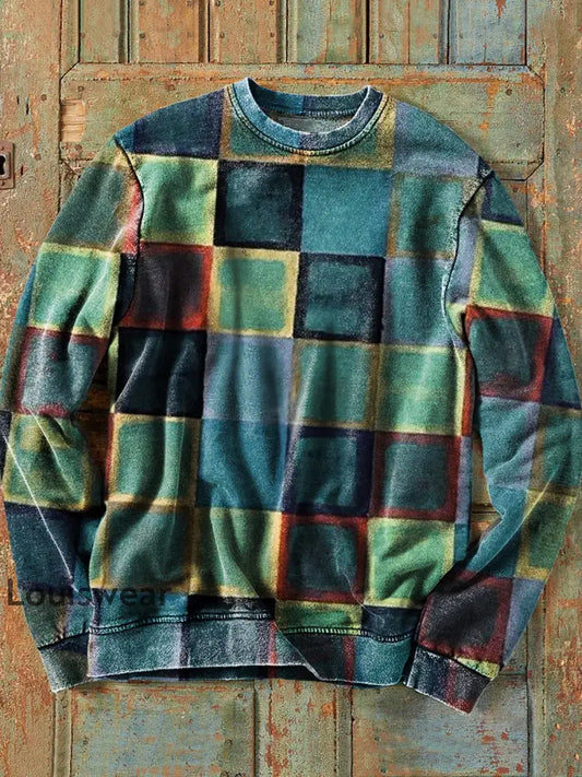 Herren Retro bunte geometrische Kunstdruck Sweatshirt mit Rundhals ausschnitt bunt / S