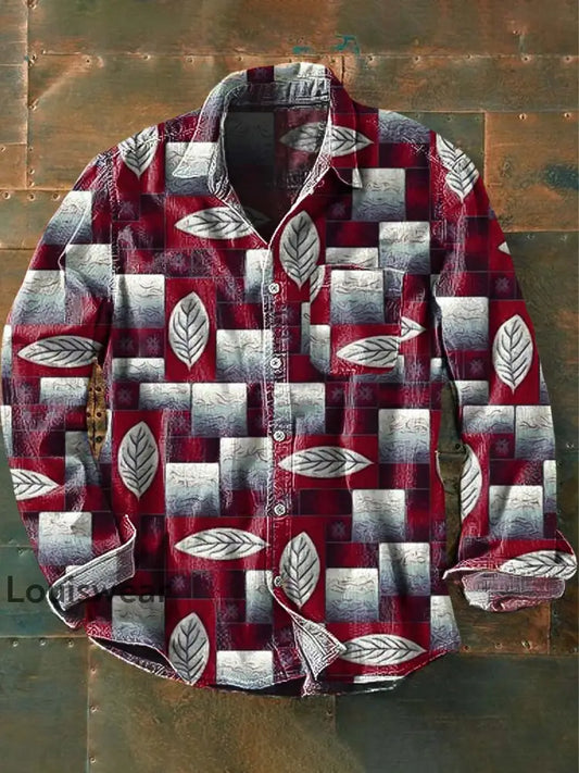 Herren Retro unregelmäßiges Muster mit lässiger Revers-Langarm-Shirt als bild / S