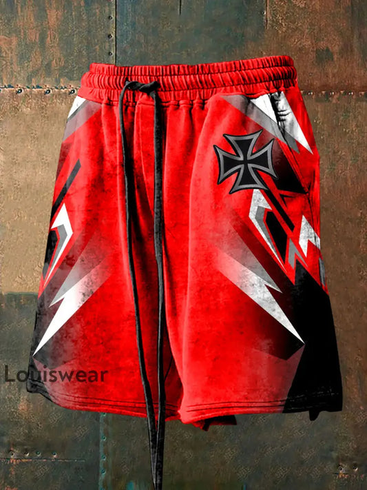 Herren Shorts mit Eisernen Kreuz druck Rot / S