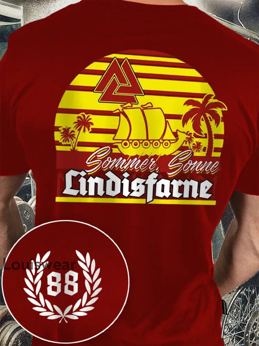 Herren Sommer Sonne 88 bedrucktes Kurzarm-T-Shirt Rot / S