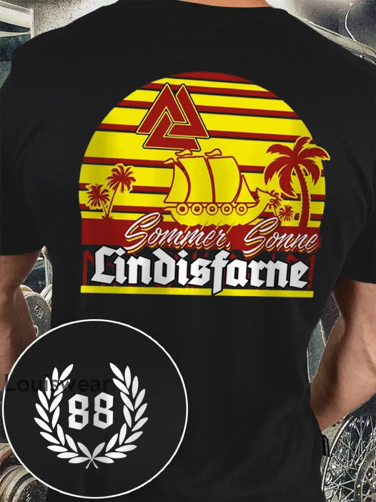 Herren Sommer Sonne 88 bedrucktes Kurzarm-T-Shirt Schwarz / S