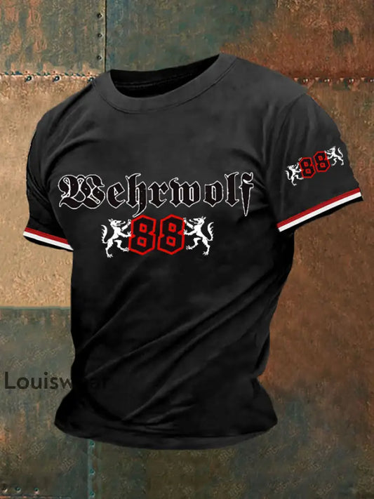 Herren-T-Shirt Werwolf 88 bedrucktes Kurzarm Schwarz / S