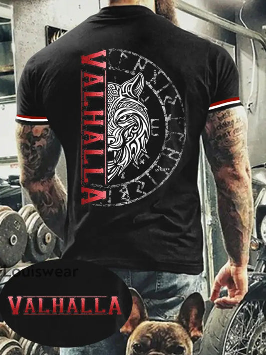 Herren Val halla bedrucktes Kurzarm-T-Shirt Schwarz / S