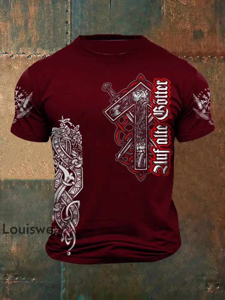 Herren Viking bedrucktes Kurzarm-T-Shirt Rot / S