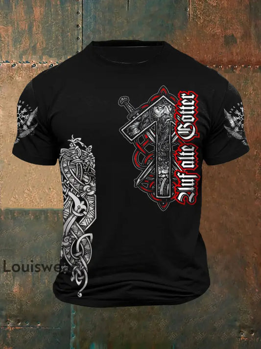 Herren Viking bedrucktes Kurzarm-T-Shirt Schwarz / S