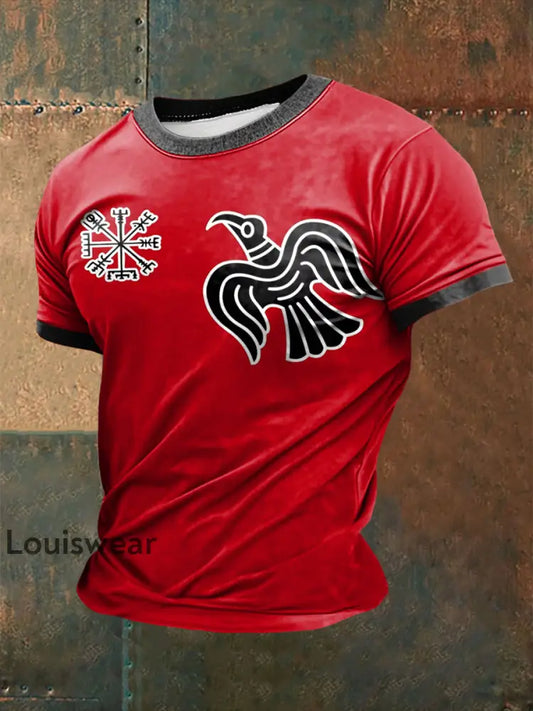 Herren Viking Raven Flagge Bedruckt Kurzarm T-Shirt Rot / S