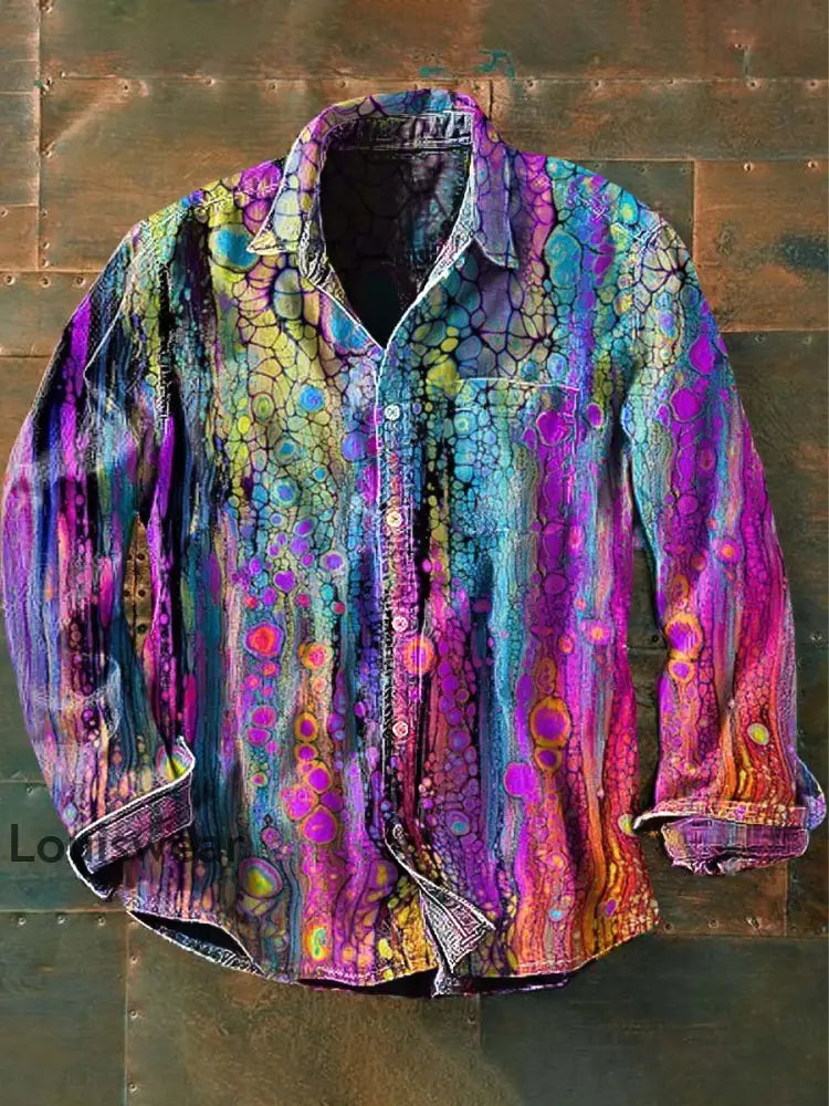 Herren Vintage Abstrakt Print Lässiges Langarm-Hemd als bild / S