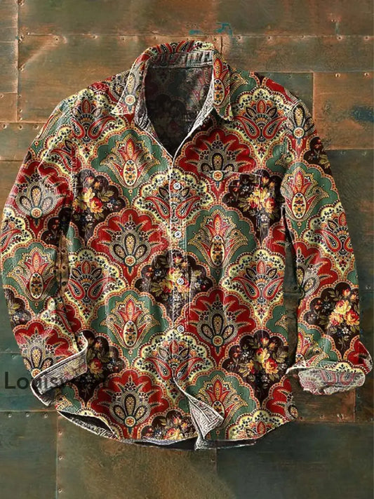 Herren Vintage-Blumen bedrucktes lässiges langärmliges Revers hemd als bild / S