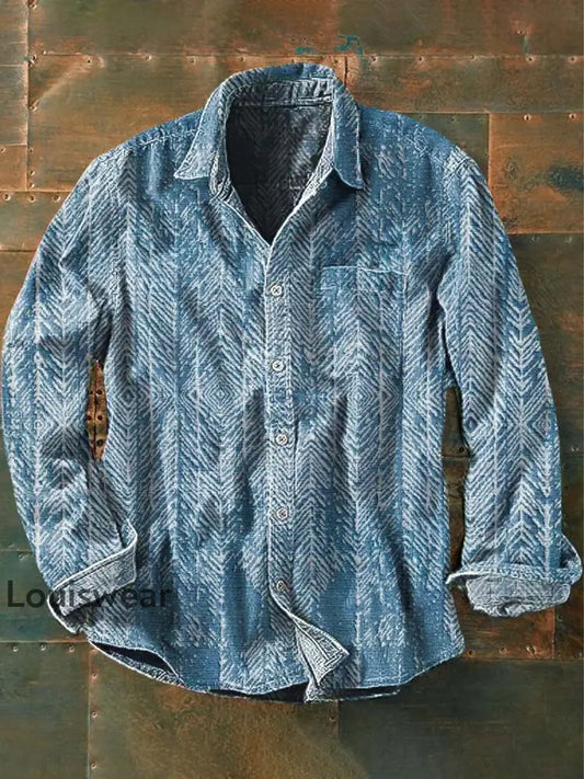 Herren Vintage Tribal Ethnic Print Lässiges Revers-Langarm-Shirt als bild / S