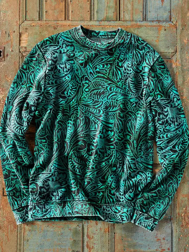 Herren Vintage Western Floral Art Print Sweatshirt mit Rundhals ausschnitt bunt / S