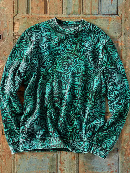 Herren Vintage Western Floral Art Print Sweatshirt mit Rundhals ausschnitt bunt / S
