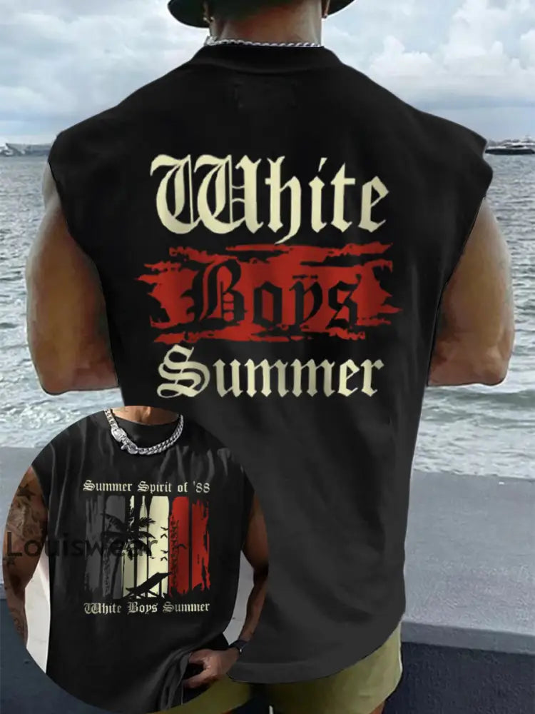 Herren Weißer Junge Sommer bedruckte Weste Schwarz / S