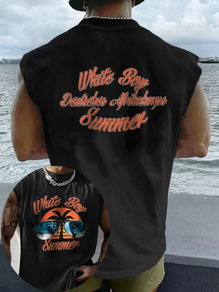 Herren Weißer Junge Sommer bedruckte Weste Schwarz / S