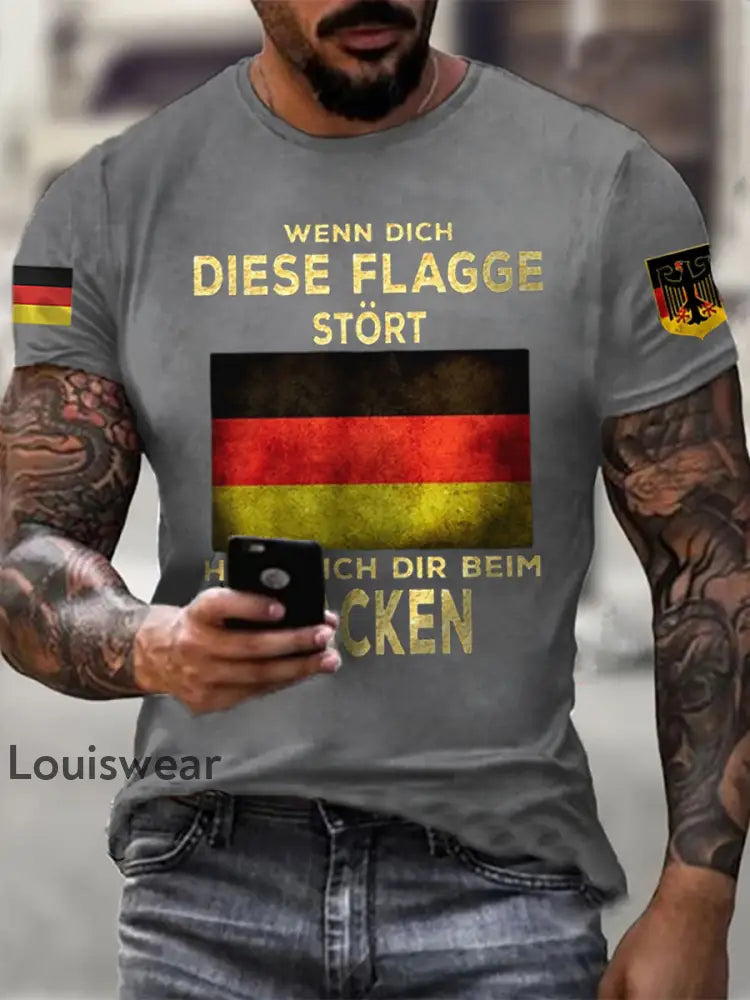 Herren Wenn dich diese flagge stört helfe ich dir im packen bedrucktes Kurzarm-T-Shirt Grau / S