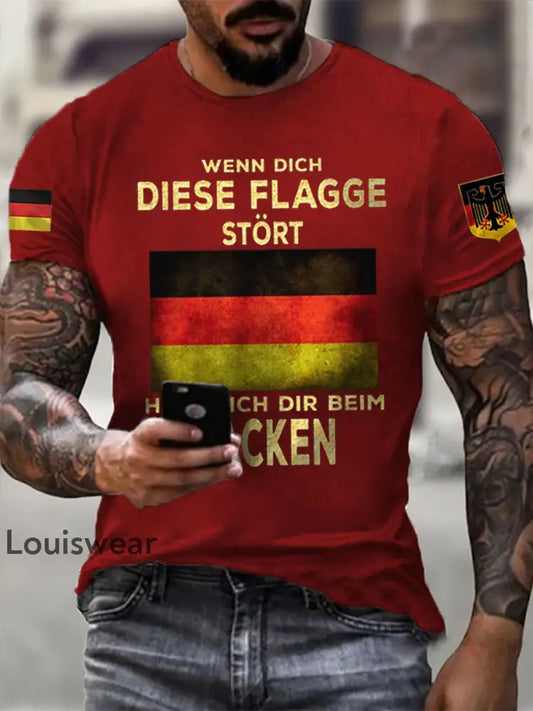 Herren Wenn dich diese flagge stört helfe ich dir im packen bedrucktes Kurzarm-T-Shirt Rot / S