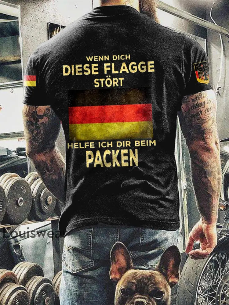 Herren Wenn dich diese flagge stört helfe ich dir im packen bedrucktes Kurzarm-T-Shirt Schwarz / S