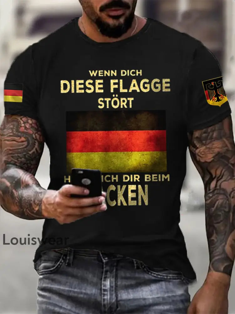 Herren Wenn dich diese flagge stört helfe ich dir im packen bedrucktes Kurzarm-T-Shirt Schwarz / S