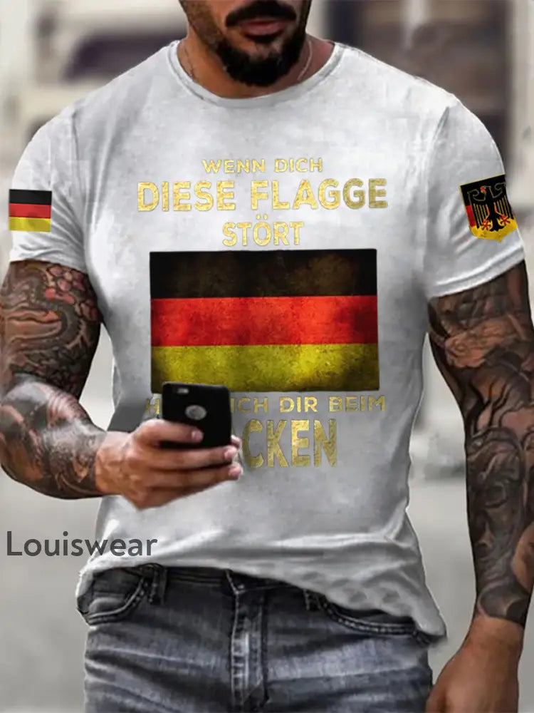 Herren Wenn dich diese flagge stört helfe ich dir im packen bedrucktes Kurzarm-T-Shirt Weiß / S