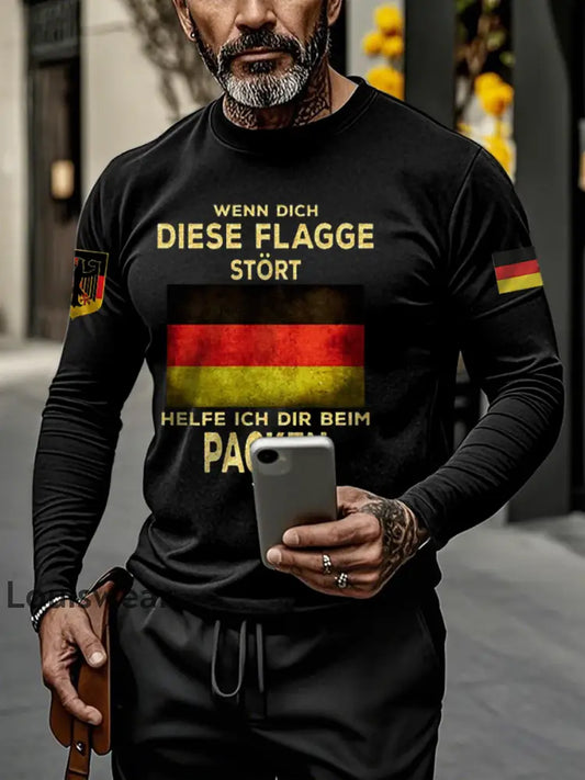 Herren Wenn dich diese flagge stört helfe ich dir im packen bedrucktes Langarm-T-Shirt Schwarz / S