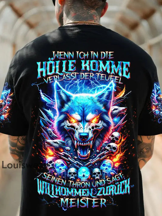 Herren WENN ICH IN DIE HÖLLE KOMME VOLL STÄNDIGER DRUCK Bedrucktes T-Shirt Schwarz / S