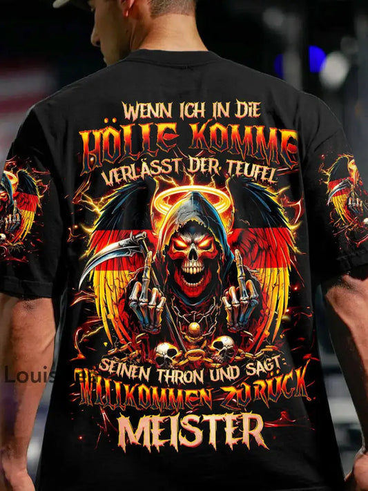 Herren WENN ICH IN DIE HÖLLE KOMME VOLL STÄNDIGER DRUCK Bedrucktes T-Shirt Schwarz / S