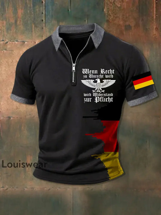 Herren Wenn Recht zu Unrecht wird Kurzarm-Polo mit Reiß verschluss Schwarz / S