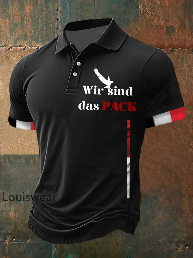 Herren Wir sind das Pack Bedrucktes Kurzarm-Polos hirt Schwarz / S