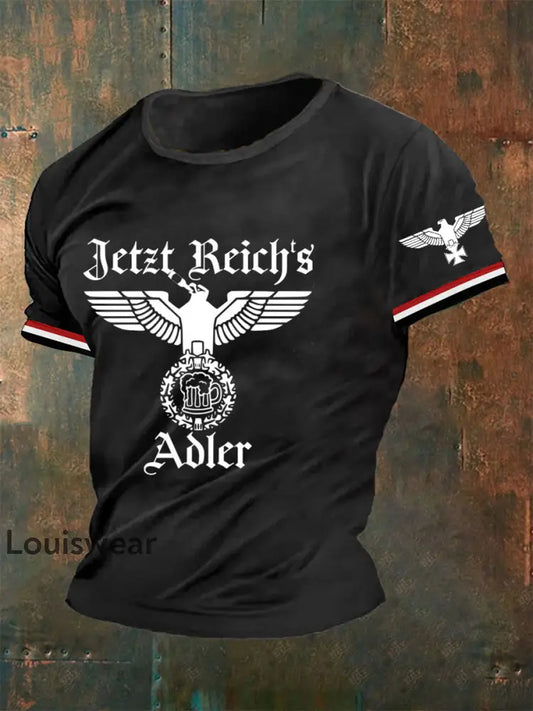 Jetzt Reichs Adler bedrucktes Kurzarm-T-Shirt für Herren Schwarz / S