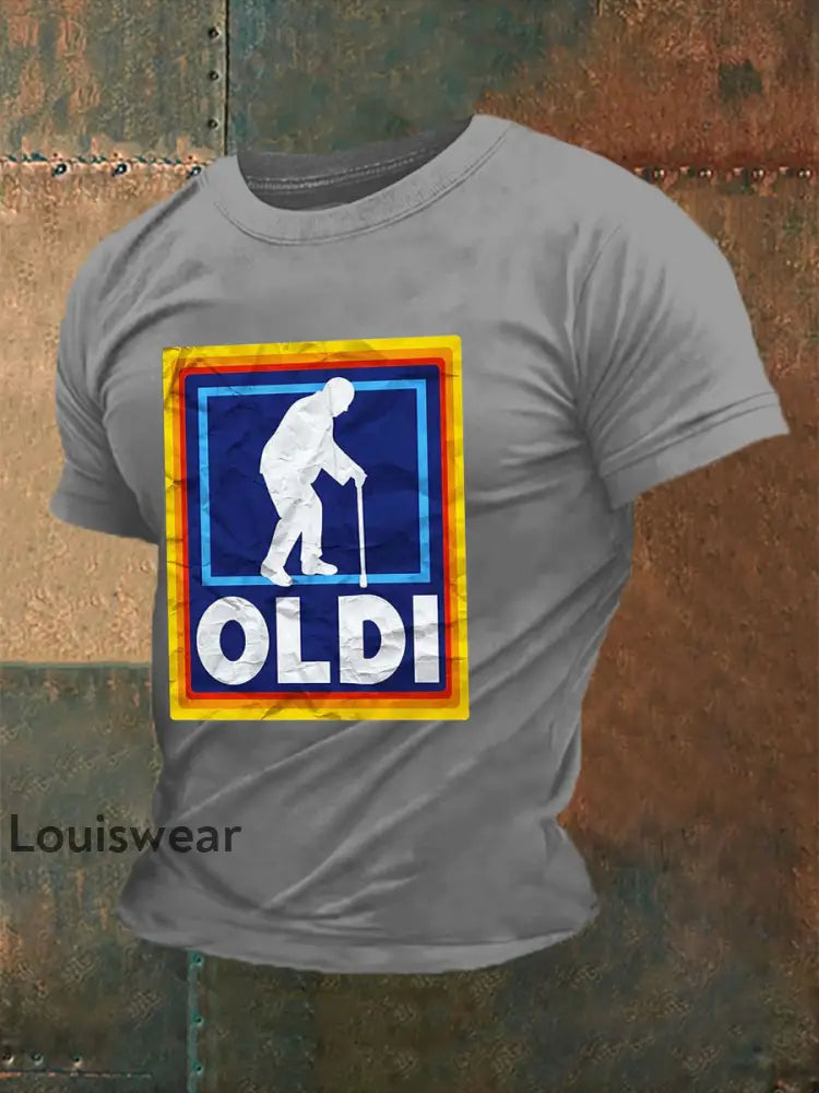 Kurzarm-T-Shirt für Herren OLDI bedruckt Hellgrau / S