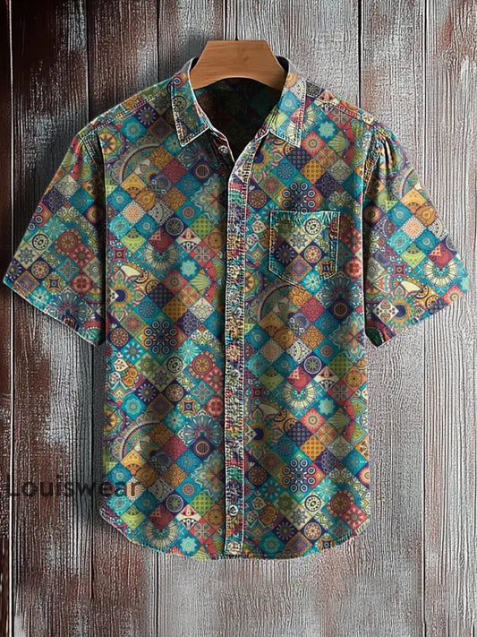 Kurzarm-Taschen hemd für Männer mit abstraktem Kunstdruck A / S