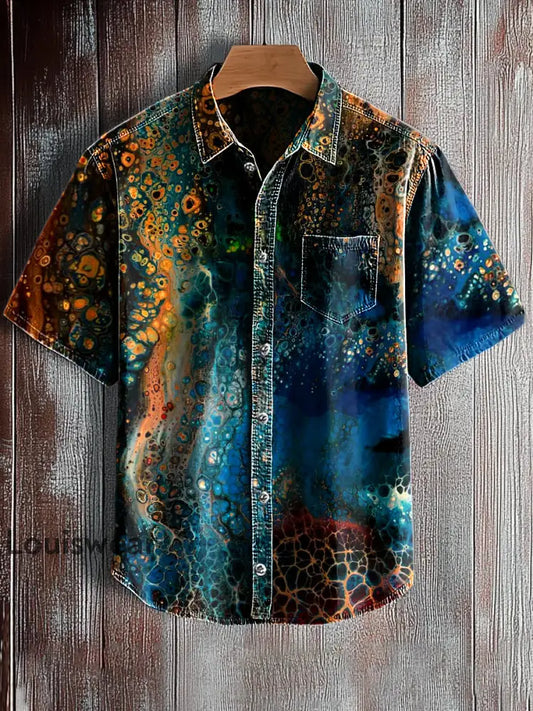 Kurzarm-Taschen hemd für Männer mit abstraktem Kunstdruck A / S