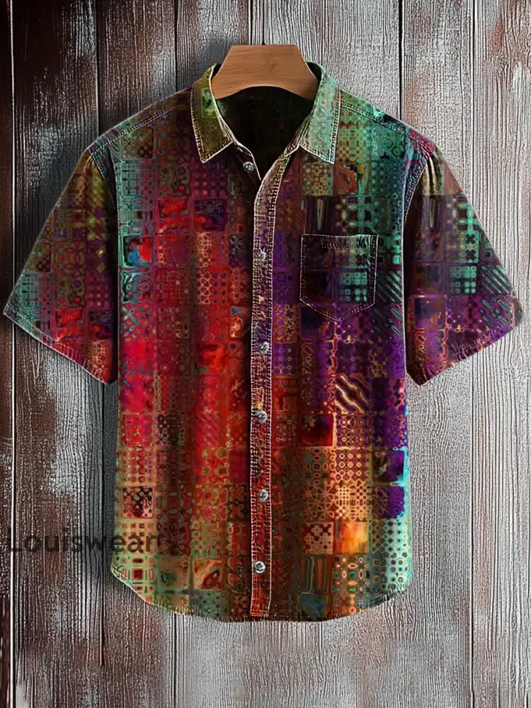 Kurzarm-Taschen hemd für Männer mit abstraktem Kunstdruck A / S