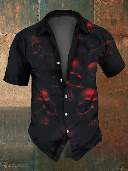 Lässiges kurzärmeliges Retro-Hemd mit dunklem Totenkopf für Herren Wie abgebildet / XS Halloween