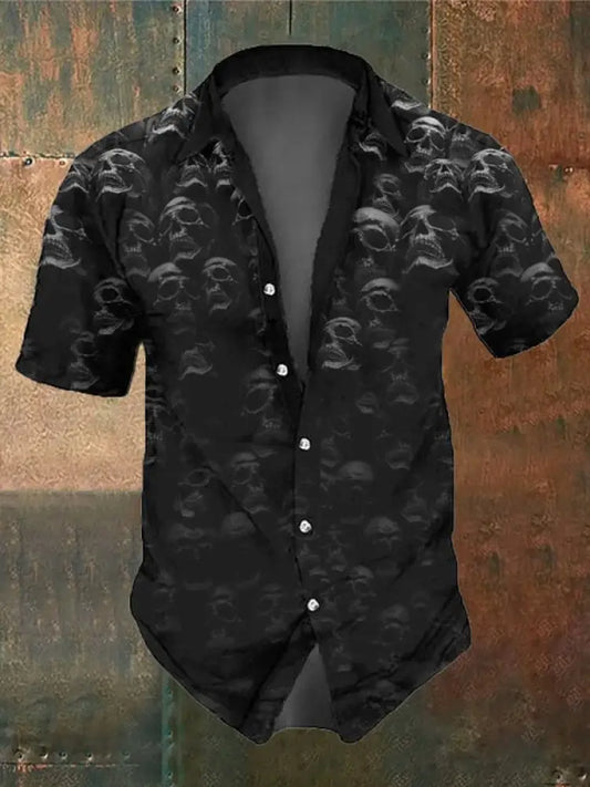 Lässiges Retro-Hemd mit dunklem Totenkopf und Tasche für Herren Wie gezeigt / S Hemden
