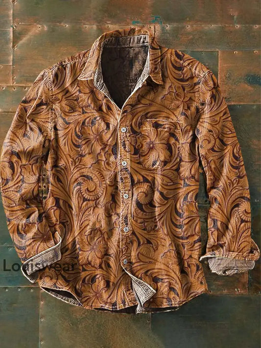 Langärmliges Herren-Hemd mit Muster im westlichen Stil bedrucktes lässiges Revers als bild / S