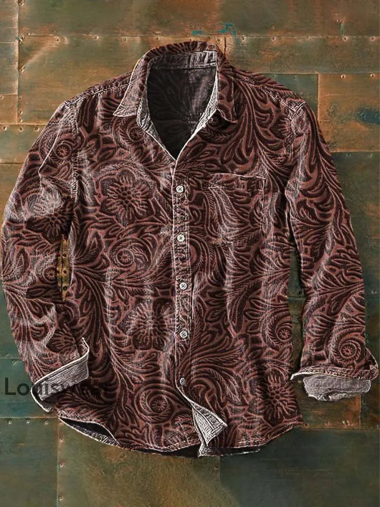 Langärmliges Herren-Hemd mit Muster im westlichen Stil bedrucktes lässiges Revers als bild / S
