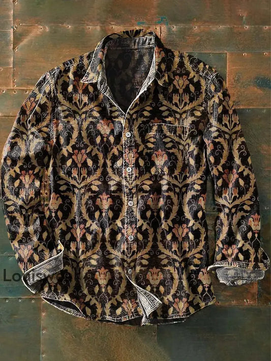 Langärmliges Herren-Hemd mit Muster im westlichen Stil bedrucktes lässiges Revers als bild / S